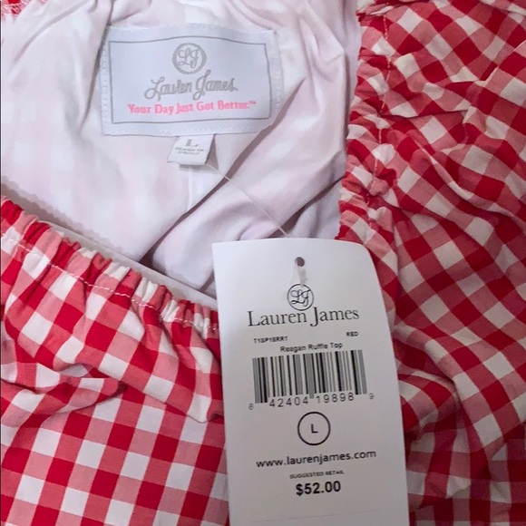 NWT Lauren James Gingham Plaid One Shoulder Top - Picture 2 of 3